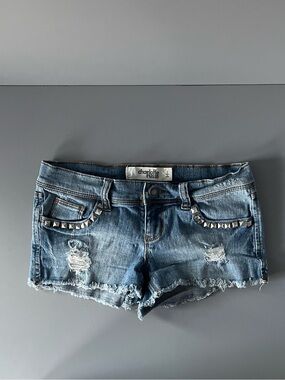 Charlotte Russe Vintage Denim Studded Hip Hugger Shorts 0 Rocker Baddie Punk